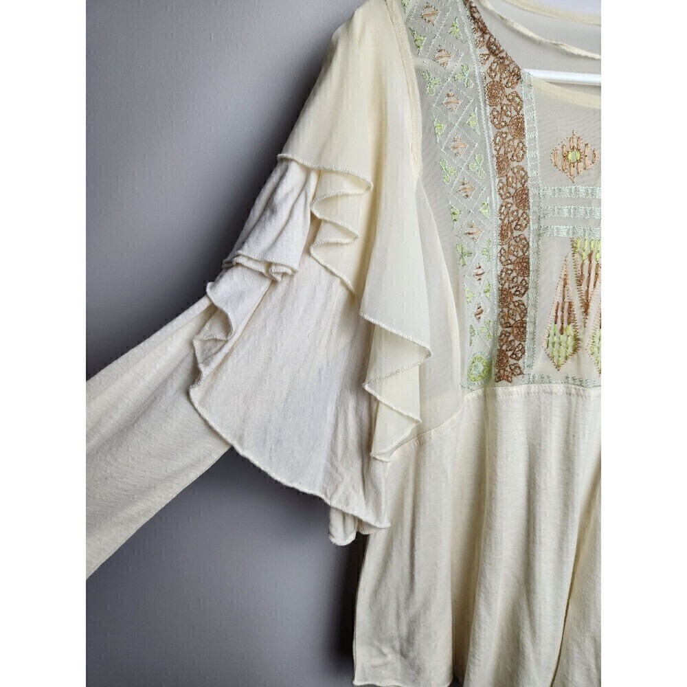 Free People OB651125 La Cienga Embroidered Tiered Ruffle Blouse Almond Sz XS NWT - Picture 3 of 9
